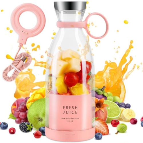 Mini Portable Blender Rechargeable Electric Fruit Juicer Mixers Rechargeable – 420ml ( Random Color )